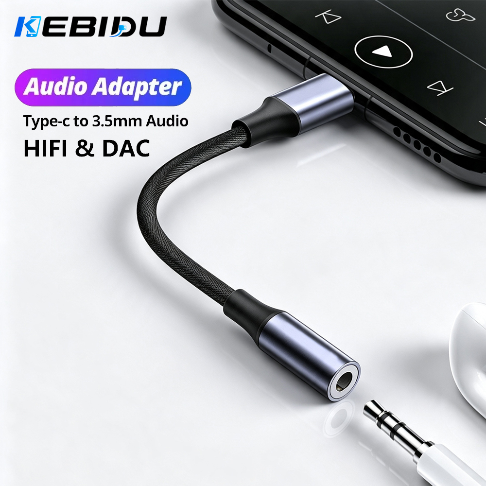 Audiophile Headphone Wired - KEBIDU Type C naar 3.5mm audio-adapter