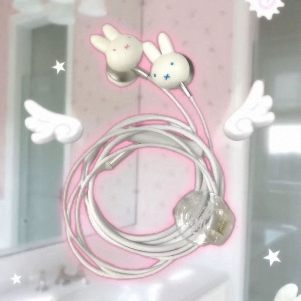 Usb C Earphone - Vintage schattige Miffy Rabbit bedrade oordopjes
