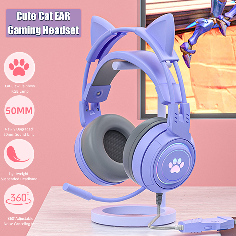Gaming Headset Rgb - Schattige Cat Ear Gaming Koptelefoon Met