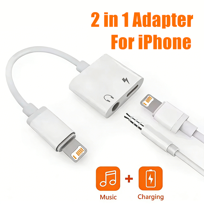 Earphone Splitter Jack - 2-in-1 iOS naar 3.5mm jack audio-oplaadadapter